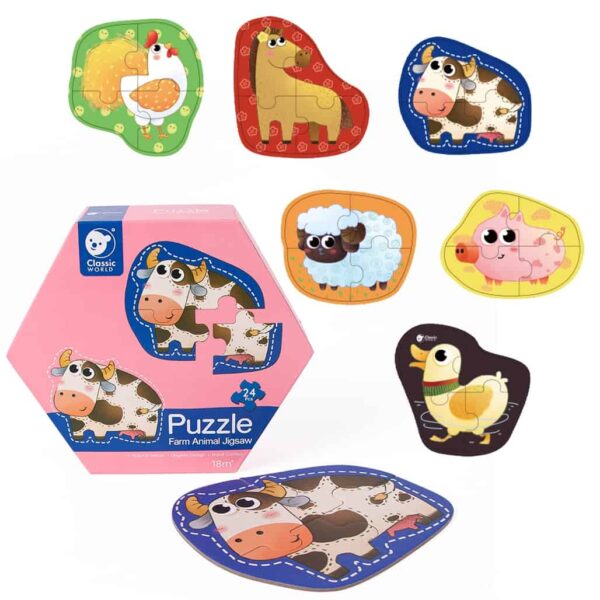 CLASSIC WORLD Drewniane Puzzle Zwierzątka Farma Układanka Dla Dzieci 6 Obrazków 24 el. CLASSIC WORLD Drewniane Puzzle Zwierzątka Farma Układanka Dla Dzieci 6 Obrazków 24 el.