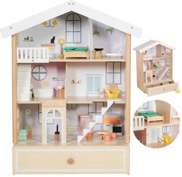 Classic World Duży Drewniany Domek dla Lalek 2 Figurki NATURALNE DREWNO 28 el. Classic World Duży Drewniany Domek dla Lalek 2 Figurki NATURALNE DREWNO 28 el.