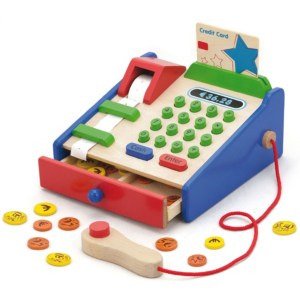 Drewniana Kasa sklepowa z akcesoriami Skaner Viga Toys Montessori 1