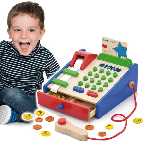 Drewniana Kasa sklepowa z akcesoriami Skaner Viga Toys Montessori Drewniana Kasa sklepowa z akcesoriami Skaner Viga Toys Montessori