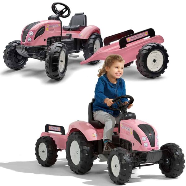 FALK Traktor Pink Country Star na Pedały z Przyczepką od 3 lat FALK Traktor Pink Country Star na Pedały z Przyczepką od 3 lat