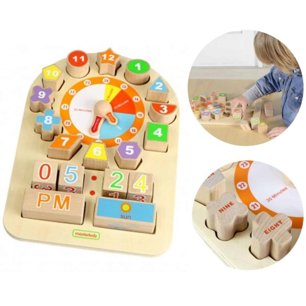MASTERKIDZ Drewniany Zegar Nauka Czasu i Pogody Montessori MASTERKIDZ Drewniany Zegar Nauka Czasu i Pogody Montessori