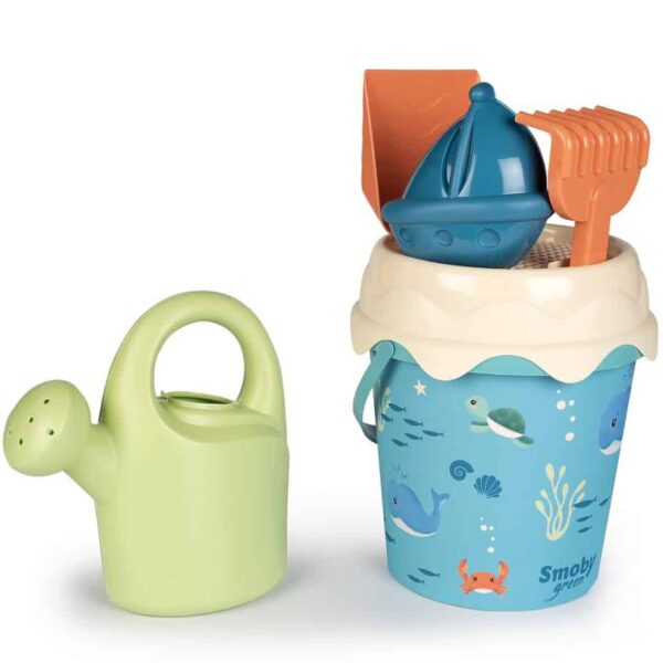 Smoby Green Wiaderko z akcesoriami do piasku i konewką z bioplastiku Smoby Green Wiaderko z akcesoriami do piasku i konewką z bioplastiku