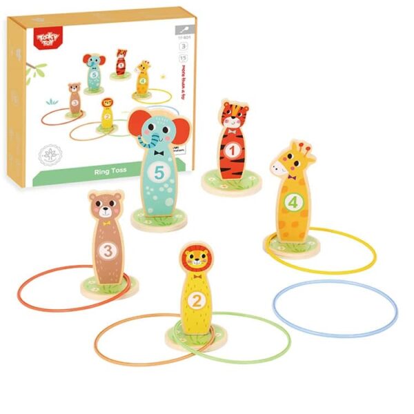 TOOKY TOY Drewniana Gra Zręcznościowa Rzut do Celu Zwierzątka 15 el. TOOKY TOY Drewniana Gra Zręcznościowa Rzut do Celu Zwierzątka 15 el.