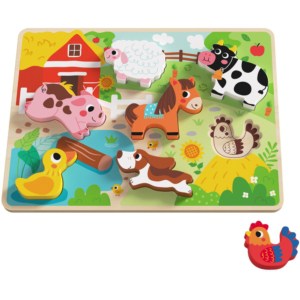 Tooky Toy Drewniane Puzzle Montessori Zwierzatka Farma Dopasuj Ksztalty 2