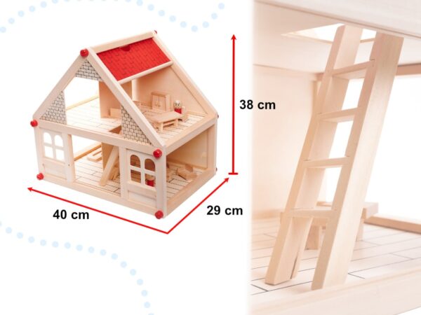 KX6486 Domek dla lalek drewniany + mebelki i ludziki 40cm 3 KX6486 Domek dla lalek drewniany + mebelki i ludziki 40cm 3