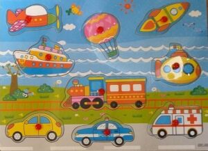 Puzzle drewniane układanka dopasuj kształty auta pojazdy