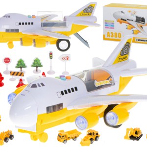 Transporter samolot + 6 aut pojazdy budowlane bok/przód