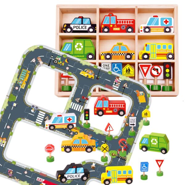 TOOKY TOY Droga Autostrada Puzzle + Pojazdy Samochody Znaki Drogowe TOOKY TOY Droga Autostrada Puzzle + Pojazdy Samochody Znaki Drogowe
