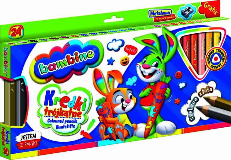 BAMBINO Kredki trójkątne w oprawie drewnianej 24 kolorów + temperówka