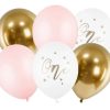 Balony urodzinowe Pastel Pale Pink biały złoty różowy 30cm 5 sztuk