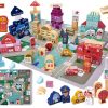 Klocki drewniane edukacyjne miasto puzzle 100el.