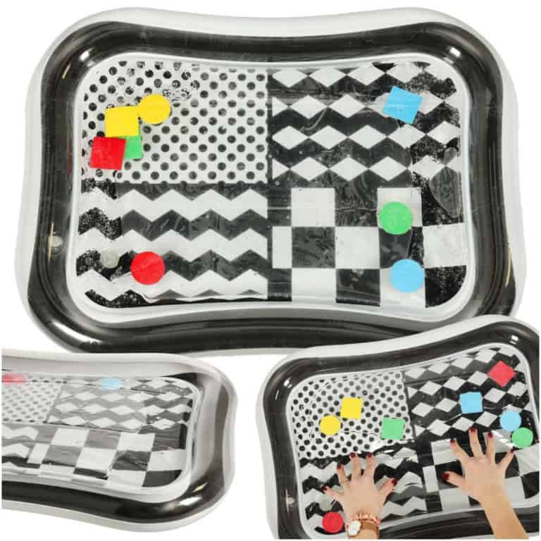 Mata wodna sensoryczna dmuchana dla niemowląt czarno-biała mix wzorów XXL 65x50 cm Mata wodna sensoryczna dmuchana dla niemowląt czarno-biała mix wzorów XXL 65x50 cm