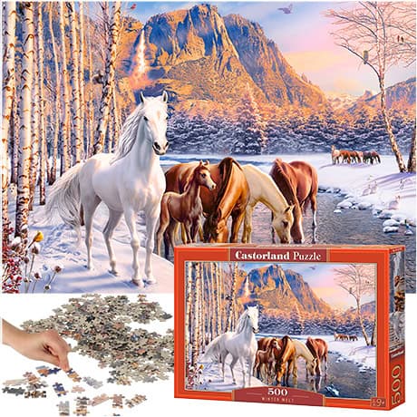 Puzzle układanka 500 elementów Konie zimowy krajobraz 9+ CASTORLAND Puzzle układanka 500 elementów Konie zimowy krajobraz 9+ CASTORLAND