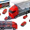 Transporter ciężarówka TIR wyrzutnia + metalowe auta straż pożarna