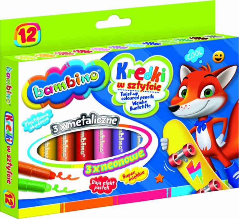 Kredki w sztyfcie wykręcane Bambino 12 kolorów Kredki w sztyfcie wykręcane Bambino 12 kolorów