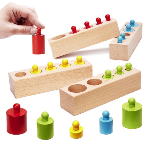 Odważniki cylindry drewniane montessori kolorowe Odważniki cylindry drewniane montessori kolorowe