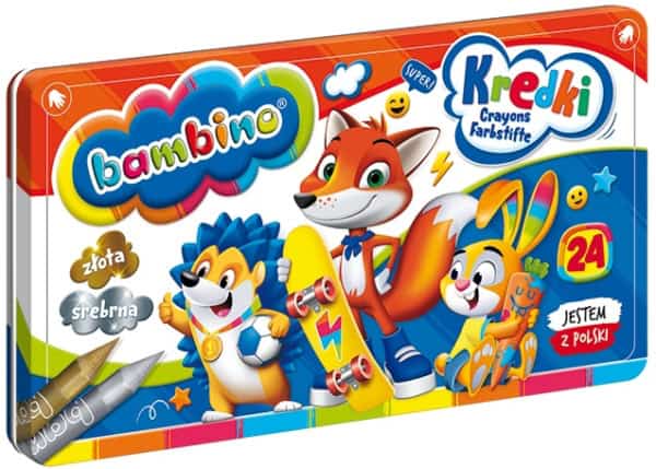 Kredki w metalowym pudełku 24 kolory + temperówka BAMBINO Kredki w metalowym pudełku 24 kolory + temperówka BAMBINO
