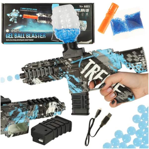 Pistolet na kulki żelowe wodne karabin niebieski zasilanie bateryjne USB 550szt. 7-8mm Pistolet na kulki żelowe wodne karabin niebieski zasilanie bateryjne USB 550szt. 7-8mm