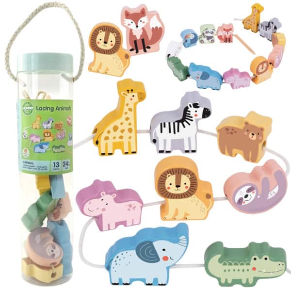 WOOPIE GREEN Drewniana Nawlekanka Klocki Przeplatanka ZOO Montessori 13 el. WOOPIE GREEN Drewniana Nawlekanka Klocki Przeplatanka ZOO Montessori 13 el.