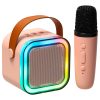 Zestaw-do-karaoke-mikrofon-glosnik-przenosny-BLUETOOTH-USB-LED-rozowy-1