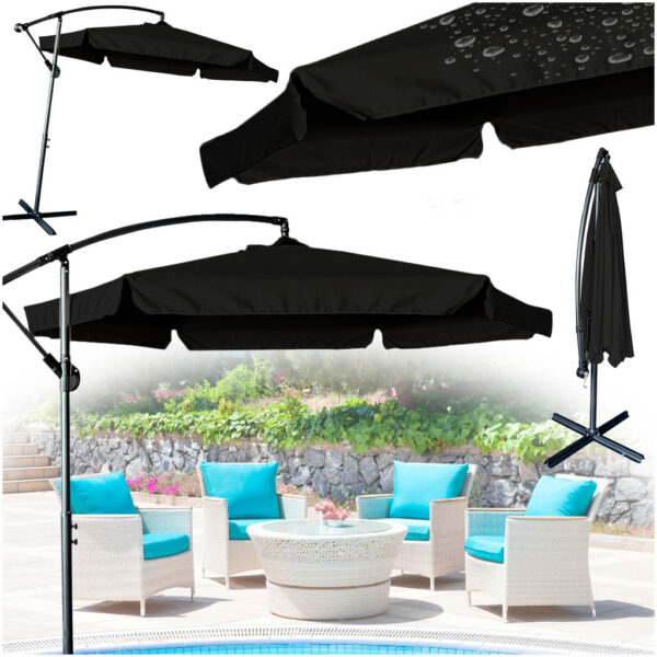Parasol ogrodowy duży składany z wysięgnikiem 290cm czarny Parasol ogrodowy duży składany z wysięgnikiem 290cm czarny