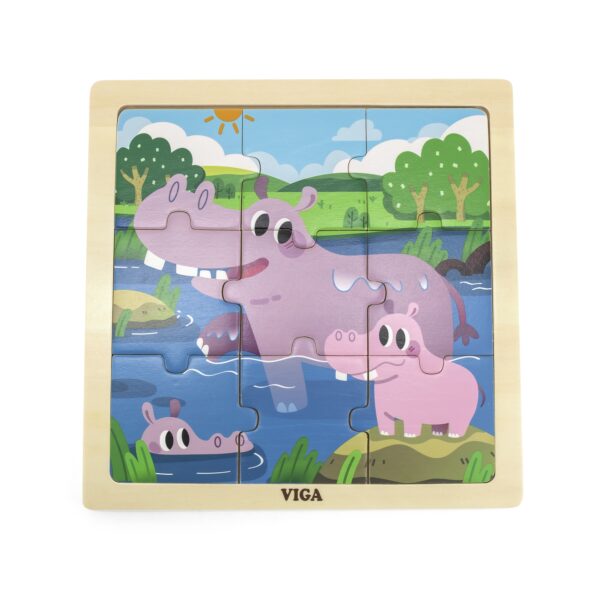 VIGA Poręczne Drewniane Puzzle Hipopotamy 9 elementów VIGA Poręczne Drewniane Puzzle Hipopotamy 9 elementów
