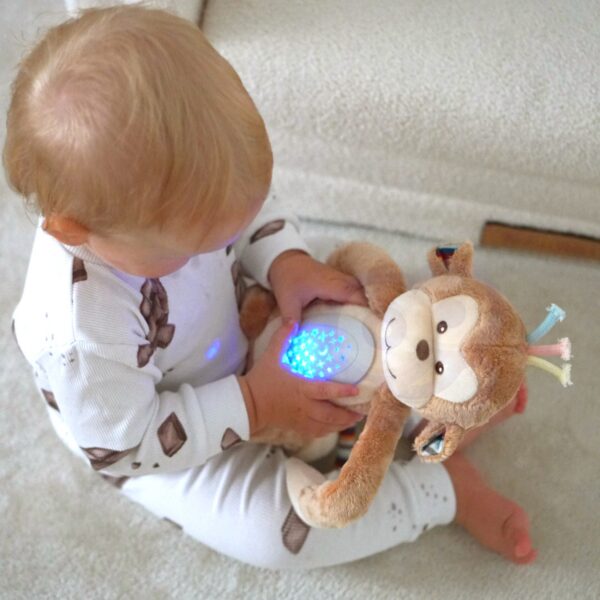 WOOPIE-BABY-Interaktywna-Owieczka-Przytulanka-2w1-Projektor-1 Interaktywny pluszowy miś z funkcją świetlną dla dzieci, idealny do zabawy i nauki. Przyjazna maskotka wspierająca rozwój sensoryczny i kreatywność maluchów, bezpieczna i miękka do przytulania.