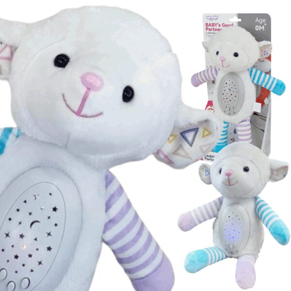 WOOPIE BABY Interaktywna Owieczka Przytulanka 2w1 Projektor Miś pluszowy z funkcją dźwiękową, interaktyczna zabawka dla dzieci od narodzin, idealny do przytulania, nauki i zabawy, z światełkami i melodyjkami.