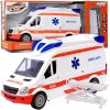 Ambulans zabawkowy w zestawie z noszyłami i akcesoriami, idealny do zabawy i nauki o służbach ratunkowych, orange i biały, do dzieci od 3 lat, realistyczny wygląd.